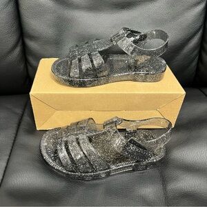 Kids Black Glitter Jelly Sandals - Sparkle Beach Sandals